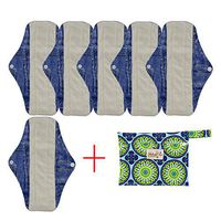 7pcs Set:1pc Mini Wet Bag +6pcs Bamboo Panty Liner Mama Cloth Menstrual Pads Reusable Sanitary Pads (M, Blue)