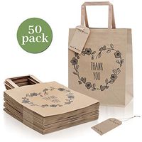 Tullee Thank You Gift Bags for All Your Gift Giving, Wedding Favors or Business Needs | Great for Appreciation Gifts, Retail and Baby Showers | Size 7.75x4.75x10 in, Pack of 50 Kraft Bags with Tags