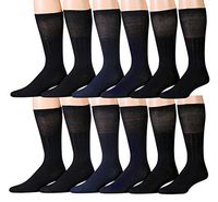 Yacht & Smith Loose Fit Non-Binding Soft Cotton Diabetic Crew And Ankle Socks, Bulk Value Pack (12 Pair Assorted Dress, Men (10-13))