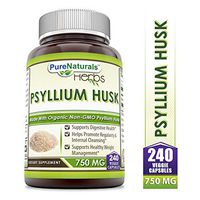 Pure Naturals Psyllium Husk - 750 mg Platango Ovata Fiber Capsules Veggie Capsules (240 Count)