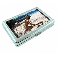 Surfer Pin Up Girls Surfin USA Beach S4 Silver Cigarette Case Metal Wallet Id Holder 4" X 2.75" RFID Protection