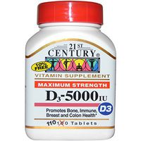21st Century, Maximum Strength D3, 5000 IU, 110 Tablets - 2pc