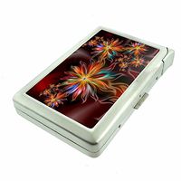 Rainbow Flower Em1 Hip Silver Cigarette Case With Built In Lighter 4.75" X 2.75" Id Holder Metal Wallet RFID Protection