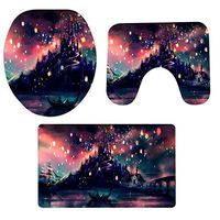 Pgojuni Christmas Scenery Bathroom Non-Slip Pedestal Rug + Lid Toilet Cover + Bath Mat Set 3PCS (C)
