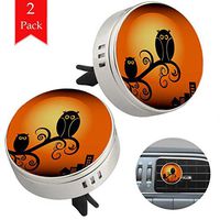 Orange Owl Halloween two silver air freshener aromatherapy essential oil diffusers for car vent clip portable with four refill pads 1.33x1.83in