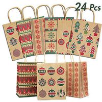 Lulu Home Christmas Gift Bags, 24 Pieces Medium Christmas Kraft Paper Bags with Handle, Assorted Christmas Prints for Party Favors