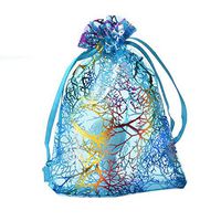 Outdoorfly 50PCS Organza Jewelry Gift Bag 4x6 Inches Blue Coralline Pattern Drawstring Pouches for Candy Chocolate Party Christmas Howllween Wedding Favor Bags（Blue Coralline 50PCS）