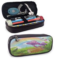 Mushroom Cosmetic Bag Fantastic Scenery with Wood Timber Grass and Rainbow Fungus Herbs Leaves Weed Art for School and Office Supplies W3.5xL7.9 Multicolor