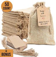 50x Burlap Bags with Drawstring by Kona Kift! 5x7.5” Small Party Favor Gift Bags + Bonus Gift Tags & String! Brown Bags Bulk Small Size for Birthday Bag, Craft Bags Or Party Bags for Kids Birthday!