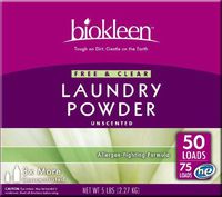Biokleen Laundry Detergent Powder, Concentrated, Eco-Friendly, Non-Toxic, Plant-Based, No Artificial Fragrance, Colors or Preservatives, Free & Clear, Unscented, 5 Pounds (Pack of 8)