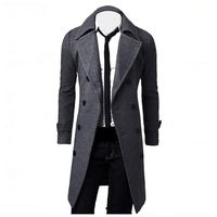 haoricu Men Trench Coat Jacket Slim Fit Double Breasted Long Jacket Coat Business Occasion Coat Grey