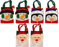 9.25" x 7.25" Christmas Holiday Felt Handmade Santa, Snowman, Penguin Treat Gift Bags (Set of 6)