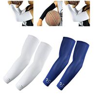 2 Pairs Youth Compression Elbow Arm Sleeves for Cycling Basketball Baseball Outdoor Sport, White, Navy