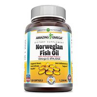 Amazing Omega Norwegian Fish Oil 1250mg 120 Softgels (Non GMO,Gluten Free) -Supports Anti-inflammatory, Heart, Joint & Brain Health