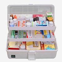 WOLFBUSH Plastic Medicine Box Oversize 3-Tier Family Emergency Kit Storage Organizer Multi-Functional Storage Box with Handle for Medicine Cosmetic, 33×18×17.5cm (Grey)