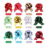 12PCS Christmas Pull Bow Decorative Assorted Gift Wrapping Bow Pull String Bow