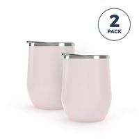 Maars Bev Stainless Steel Stemless Wine Glass Tumbler with Lid, Vacuum Insulated 12 oz - Matte Blush Cup | Spill Proof, Travel Friendly, Classic Cocktail Drinkware - 2 Pack Set