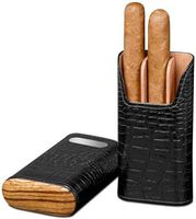 Brizard & Co Croco Black Leather and Zebrawood Cigar Case with Plate