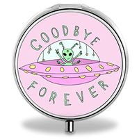 IMLONE Pill Organizer, Customized Alien Goodbye Forever Pill Boxes with 3 Components Metal Pill Container for Purse