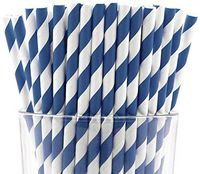 Pack of 150 Navy Blue Swirls Biodegradable 4-Ply Paper Drinking Straws (Compostable, Non-toxic, BPA-free)