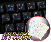 BELGIAN FRENCH KEYBOARD STICKERS WITH BLUE LETTERING ON TRANSPARENT BACKGROUND