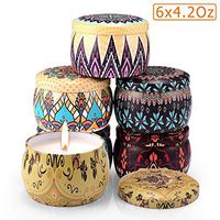 Arosky 6 x 4.2 Oz Pack of 6 Scented Candles Natural Soy Wax Portable Travel Tin Aromatherapy Candle Gift Set - Jasmine/Lotus/Lilac/Gardenia/Rose/Vanilla Fragrance