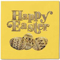 Easter Eggs Happy Pack 100 Napkins Yellow - Gold Foil Cocktail