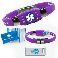 Waterproof Elite USB Purple Silicone Medical Alert ID Bracelet with 2 GB USB