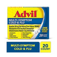 Advil Multi-Symptom Cold & Flu, 200mg Ibuprofen, Pain & Fever Reducer, (20Count), Nasal Decongestant, Fast Relief for Nasal Congestion, Headache, Runny Nose, Sneezing, Body aches & Sinus Pressu