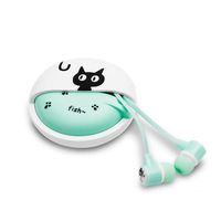 QearFun Stereo 3.5mm in Ear Cat Earphones Earbuds Microphone Earphone Storage Case Smartphone MP3 iPod PC Music (Green)