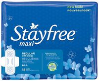 Stayfree Maxi Pads, Regular with Wings, 18 pads (Pack of 2)