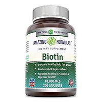Amazing Formulas Biotin Supplement - 10,000mcg - 200 Capsules  (Non-GMO,  Gluten Free)  Supports Healthy Hair, Skin & Nails - Promotes Cell Rejuvenation