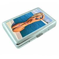 Country Pin Up Girls USA S17 Silver Cigarette Case Metal Wallet Id Holder King & 100's 4" X 2.75" RFID Protection