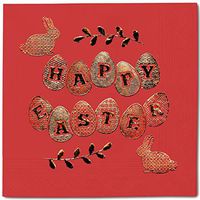 Easter Eggs Mini Pack 50 Napkins Red - Gold Foil Cocktail