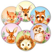 Woodland Animals Stickers Seals Labels - (Pack of 120) 2" Large Round Forest Jungle Safari Creatures for Baby Shower Favors Decorations Cards Gift Envelopes Boxes