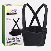 Body Sport Ultra Lift Back Support with Suspenders, Black, X-Large 40"-55" Waist, 9" Wide,Latex Free