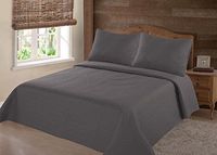 NEW 2/3PC NENA BED BEDSPREAD QUILT SET COVERLET SOLID STIPPLING STITCHE MODERN /Queen -Gray
