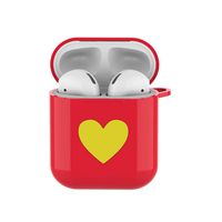 ICI-Rencontrer Cute Heart Pattern Airpods Case Portable AirPods Accessories Soft Silicone Anti-Scratch Shockproof Protective Charging Case with Anti-Lost Carabiner Red