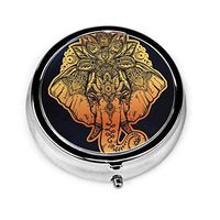Vintage Elephant with Ornate Lotus Mandala Crown Round Pill Box Pocket Mini Travel Pill Vitamin Decorative Box Pill Case