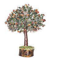 FASHIONZAADI Green Aventurine and Red Carnelian Gemstone Money Tree Natural Stone Feng Shui Bonsai for Chakra Healing Crystal Décor Home Office Decoration Gift Size 12-14 Inch (Silver Wire)