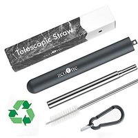 Telescopic Stainless Steel Straws, ZCOONE Collapsible Reusable Straw, Portable Straw Retractable Reusable Drinking Straws with Black Travel Case, Cleaning Brush & Carabiner for Outdoor