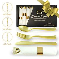 Plastic Cutlery Individually Wrapped | BPA-Free FDA Approved | Gold Disposable Cutlery | Plastic Knives Forks, Spoons & Napkins | Plastic Cutlery Silverware for Parties & Events, Set of 60 Packs