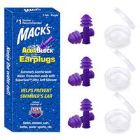 Mack's AquaBlock Swimming Earplugs, 3 Pair - Comfortable, Waterproof, Reusable Silicone Ear Plugs for Swimming, Snorkeling, Showering, Surfing and Bathing (Purple)