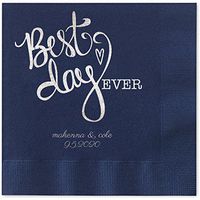 Canopy Street Best Day Ever Heart Personalized Luncheon Napkins - 100 Navy Blue Paper Coined Napkins with a Choice of foil. 6 1/2'' x 6 1/2'' Folded, Made in The USA