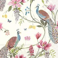Ideal Home Range Bulk Count 3-Ply Beverage Drink Dessert Paper Napkins, Peacocks Cream (60 Count: 3 Packages of 20 Count)