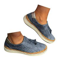 Veodhekai Womens Single Shoes Fringe Hollow-Out Round Toe Slip On Shoes Flat with Sneakers Blue