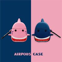 Cute Cartoon Shark Design Soft Silicone Case, Anti-Lost Thicken Protective Cover Skin Case for AirPods 1/2, Shock Absorbing Design&Charging Hole&Portable Key Chain Case, for Hiking/Running (pink)