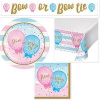 Olive Occasions Gender Reveal Party Supplies Serves 16 Bow or Bow Tie Plates, Napkins, Banner, Table Cover and Recipe