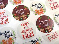 Pack of 30 Joyeuses Fêtes Joyeux Noël French Christmas Greeting Stickers, Colourful Self-Stick Labels for Cards, Envelopes, Craft, Decoration