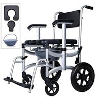 CHENJIU 4 in 1 Chair Shower Commode Mobile Chair Commode PU Soft backrest/Shower Wheelchair Mobile Padded Toilet Seat Shower, Brakes, Removable Pedal, Adjustable armrest for Elder Disabled Pregnant W